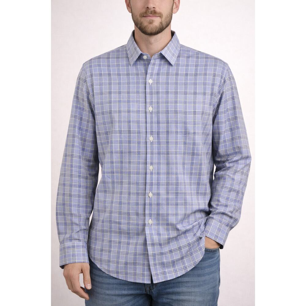 Tattersall London Blue Plaid Long Sleeve Button Up Shirt Men’s Medium